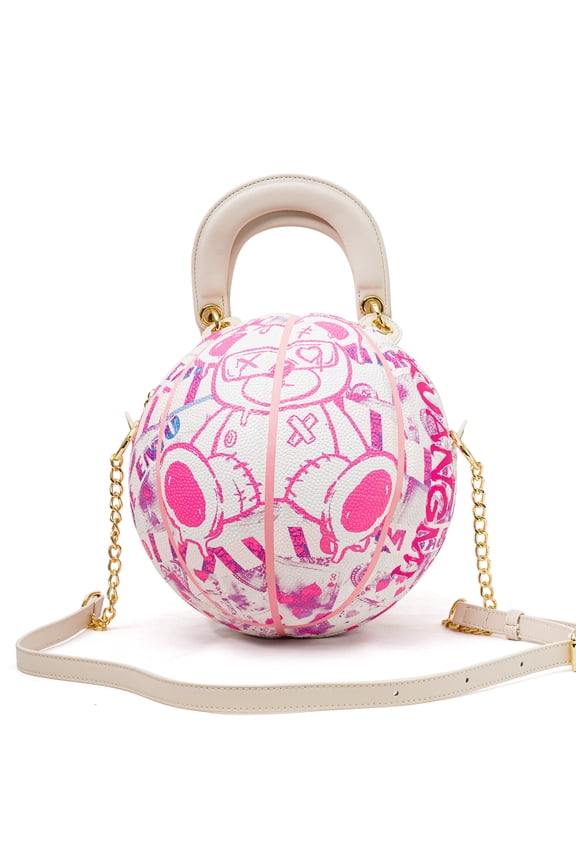 Trendy Must-Have Kuangmi Emo Bear Graffiti-Style Basketball-Shaped Tote/Shoulder/Crossbody Bag/Handbag