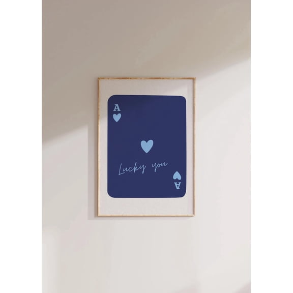 Trendy Navy Blue Ace of Hearts Wall Art Retro Lucky You Wall Art Y2K Decor Playing Card Girl Dorm Room Decor Blue Coastal Playing Card Unframed Paper Print