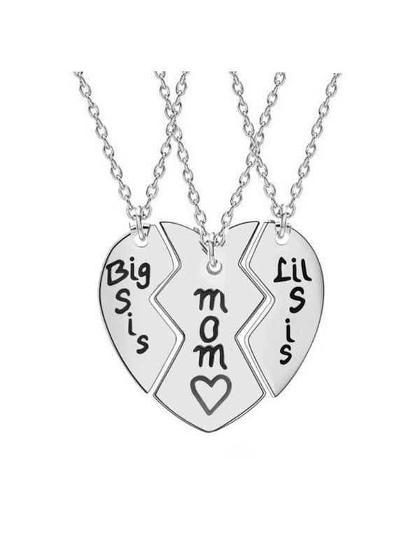 Trendy Necklace Set Of 3 Mother Daughter Necklace Set Big Sis Lil Sis Mom Jewelry Gift Heart Necklace Jewelry Gift