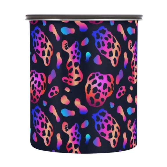 Trendy Neon Leopard Print Airtight Coffee Bean Canister 30oz Food Storage Containers with Lids For Gournd, Tea, Sugar, Flour, Rice, Cereal, Candy Cookie Jar