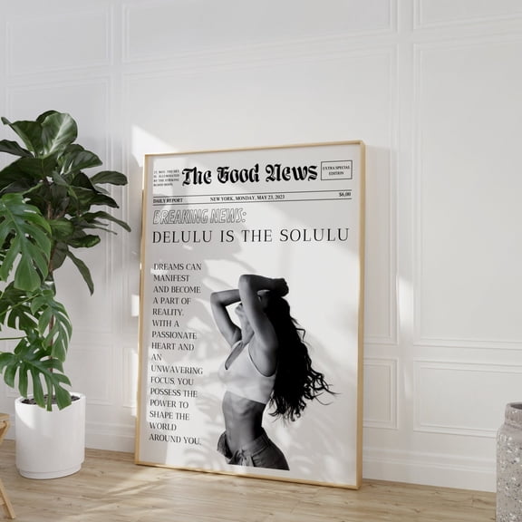 Trendy Newspaper Poster, Delulu is the Solulu News Poster, New York Times Magazin Cover, Retro Black n' White Girly Poster Wall Art, Size 8x12 UNFFRAMED F03.1.7l3017