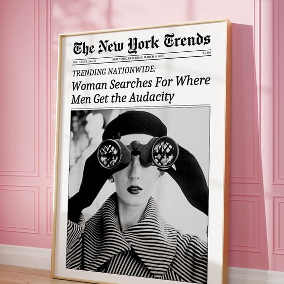 Trendy Newspaper Print, Feminist News Wall Art, Retro Funny Poster, Vintage Bar Cart, Girl Dorm Room Decor, Women Times Print UNFRAMED PAPER POSTER, Home Decor, Vintage Gift, Living Room Dercor