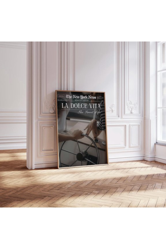 Trendy Newspaper Print La Dolce Vita Newspaper Wall Art, Unframed Poster