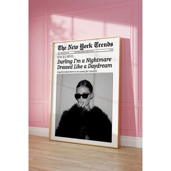 Trendy Newspaper Print New York Times Wall Art Woman Fashion Print Retro Magazine Vintage Bar Cart Print Girl Dorm Room Decor