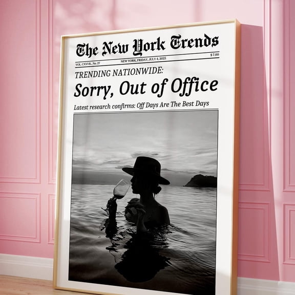 Trendy Newspaper Print, Out Of Office Poster, Art, Bar Cart Print, Retro Summer Print, Girl Office Wall Art, Dorm Room Decor UNFRAMED PAPER POSTER, Home Decor, Vintage Gift, Living Room Dercor