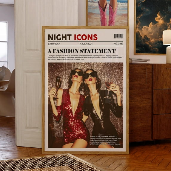 Trendy Newspaper Print, Retro Magazine Poster, Vintage Fashion Art Magazine Headline, Vintage Bar Cart Art, Dorm Room Decor Wall Art Decor For Home Office, 24x36 UNFRAMED