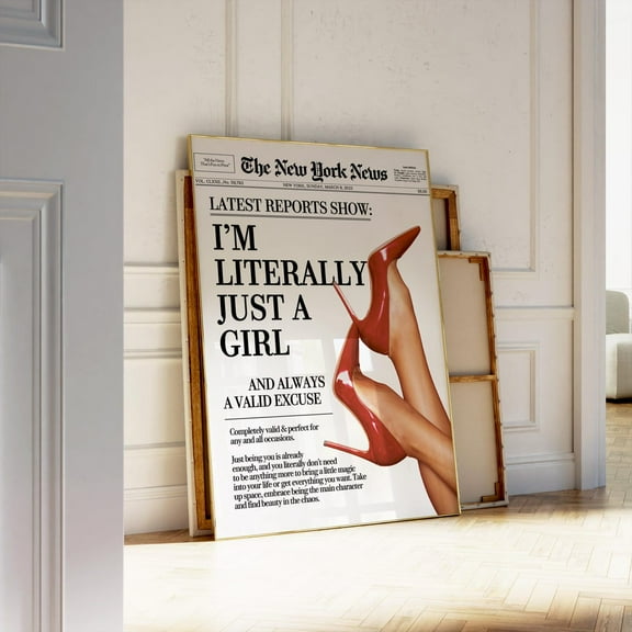 Trendy Newspaper Print, Vintage Red Heels Print Wall Art, Aesthetic Decor Bathroom Wall Print Girly News Retro Headline Wall Art, Modern Wall Decor, 8x12 UNFRAMED
