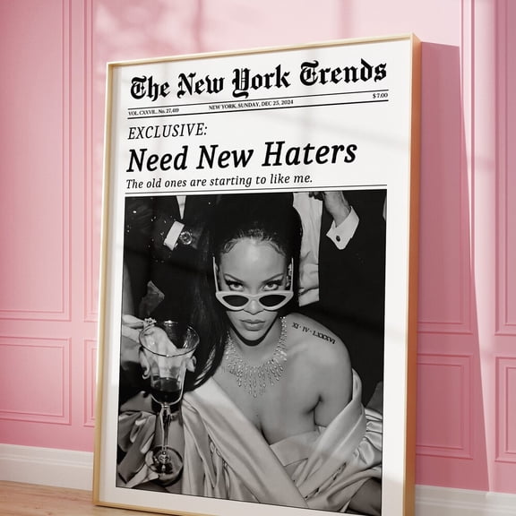 Trendy Newspaper Print, Wall Art, Need New Haters, Magazine Headline, Retro Bar Cart, Girl Dorm Room Decor, Poster UNFRAMED PAPER POSTER, Home Decor, Vintage Gift, Living Room Dercor