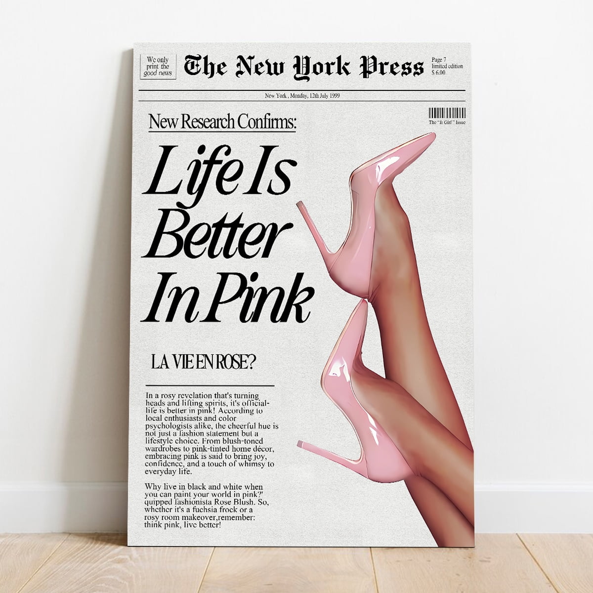 Trendy Newspaper Wall Art Pink News Wall Art Vintage Leopard Boots Poster Red Lips Wall Art Feminist Canvas Wall Art Aesthetic Preppy Dorm Decor - Walmart.com