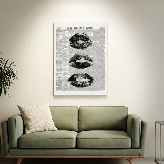 Trendy Newspaper Wall Art Vintage Black And White Kiss Lips Posters Retro Cool Girl Canvas Prints Funky Girly College Wall Decor for Girl Dorm Room Bedroom 12x16in Unframed