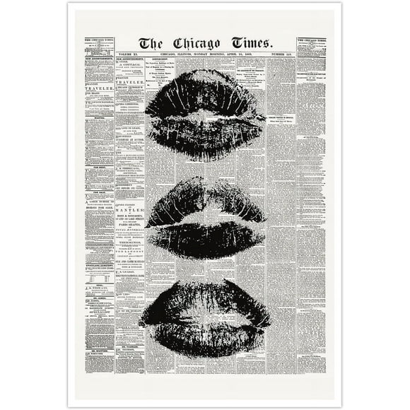 Trendy Newspaper Wall Art Vintage Black And White Kiss Lips Posters Retro Cool Girl Canvas Prints Funky Girly College Wall Decor for Girl Dorm Room Bedroom 12x16in Unframed