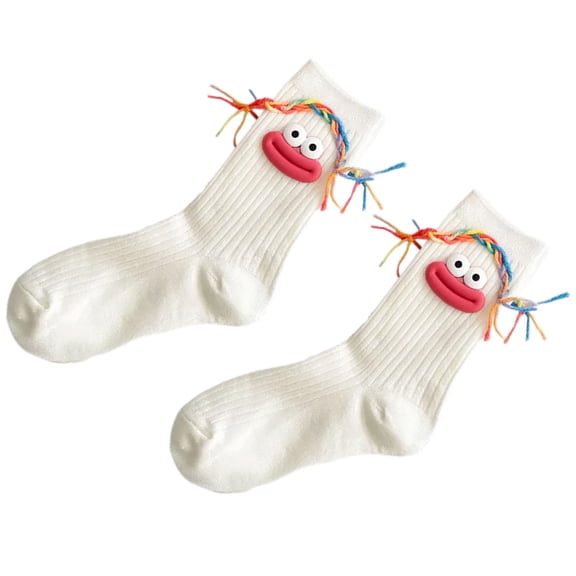 Trendy Novelty Middle Tube Socks with Funny Cartoon Colorful Braids Ugly Dolls Designs Calf Socks for Women and Teen