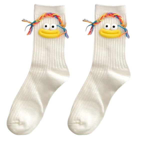 Trendy Novelty Middle Tube Socks with Funny Cartoon Colorful Braids Ugly Dolls Designs Calf Socks for Women and Teen