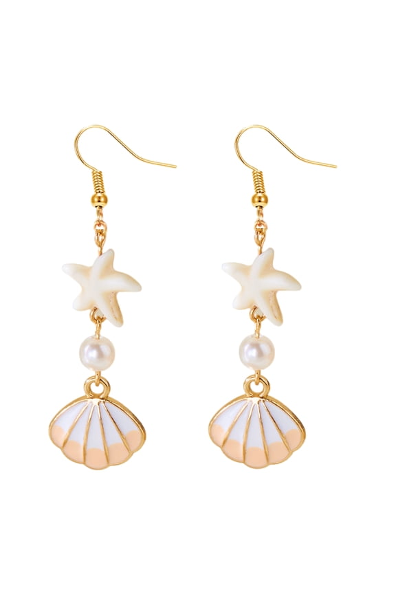 Trendy Oceanics Inspire Earrings Seashells Designs Drop Ear Hook Accessory for Sensitive Skin Casual to Party Wear