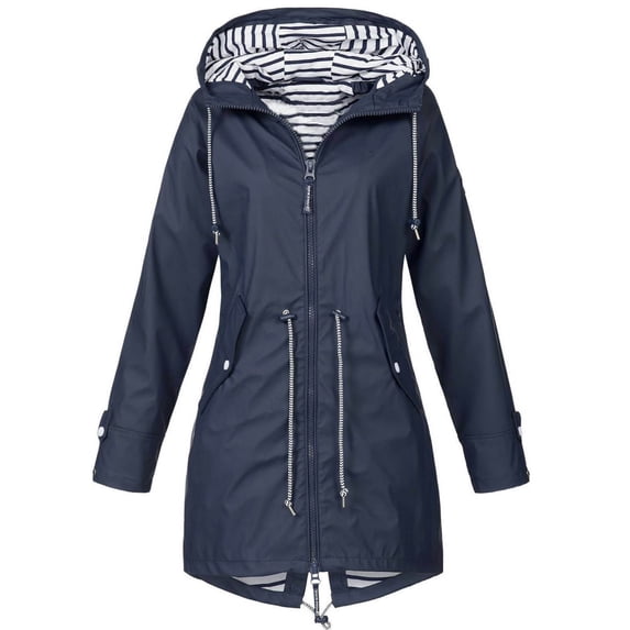 "Trendy!" Olyvenn Women Solid Trech Coat Jacket Outdoor Hooded Windproof Coat Womens Top Plus Size Loose Casual Navy 14