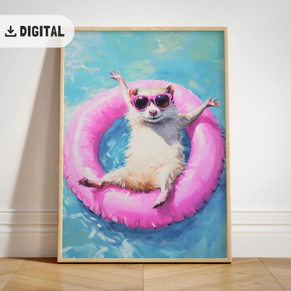 Trendy Opossum Poster Summer Pool Party Decoration Positive Vibe Art Beach Funky Animal Coastal Poster Possum Wall Art, Unframed Poster Size 8x12