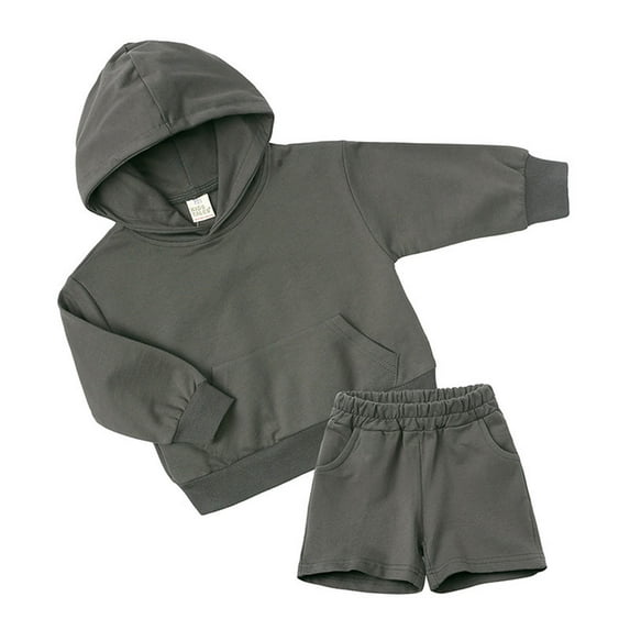 Trendy Outfits for Girls 2024 Girls and Boys Fall Winter Long Sleeve Round-Neck Blouses and Casual Shorts Baby Sport Hooded Sweatshirt Suit New Casual Matching Sets Dark Gray 7T