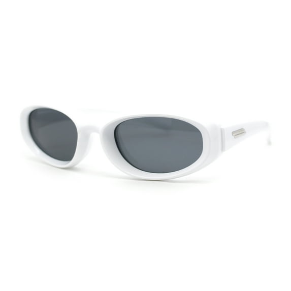 Trendy Oval Rectangular 90s Sport Styling Plastic Fashion Sunglasses White - Black