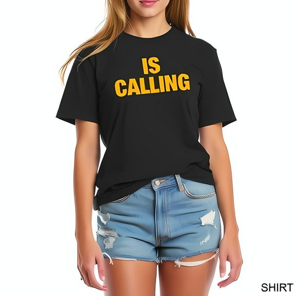 Trendy Oversized Black T-Shirt with 'IS CALLING' in Mustard Yellow - Casual Summer Style