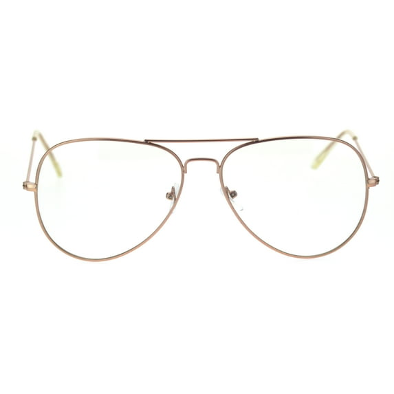 Trendy Oversized Officer Style Tear Drop Shape Metal Clear Lens Eyeglasses Matte Rose Gold