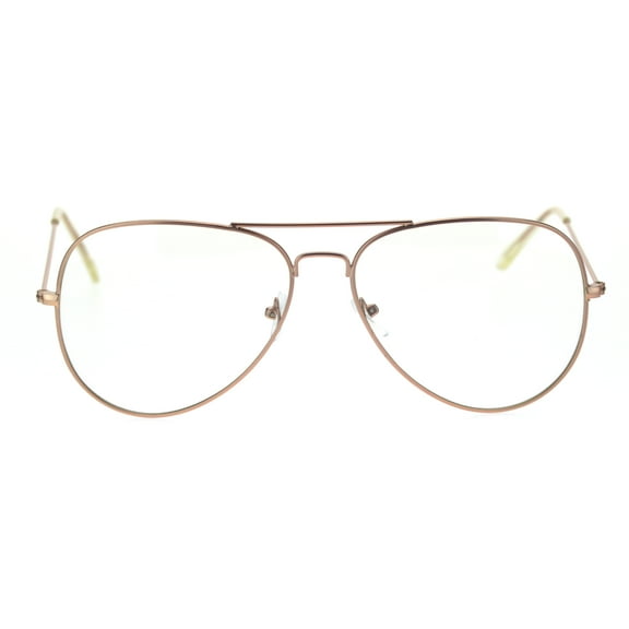 Trendy Oversized Officer Style Tear Drop Shape Metal Clear Lens Eyeglasses Matte Rose Gold