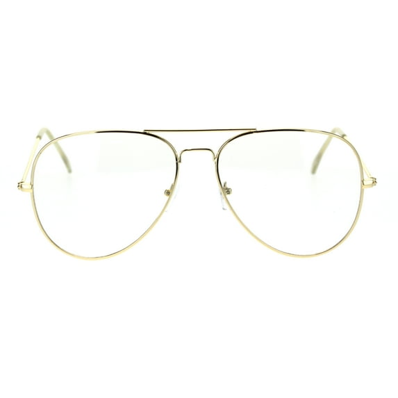 Trendy Oversized Officer Style Tear Drop Shape Metal Clear Lens Eyeglasses Shiny Gold