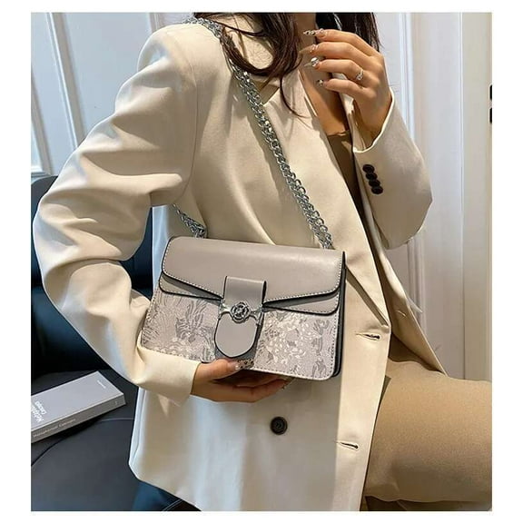 Trendy Oversized Print Pattern with Chain k for Women's Shoulder and Crossbody Bag
