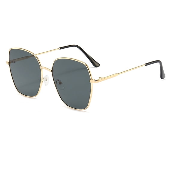 Trendy Oversized Square Sunglasses for Women, Metal Frame Flat Lens UV Protection Sun Glasses, Retro Shades for Driving, Travel, Beach, Outdoor, Lightweight Comfortable Eyewear, Black