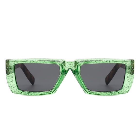 Trendy Oversized Square Sunglasses for Women, Retro Fashion Style Green Glitter Frame Dark Gray Lens Eyewear