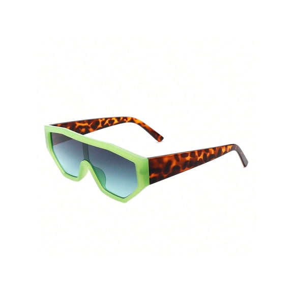 Trendy Oversized Sunglasses for Men & Women, Retro Fashion Style Green Frame with Tortoise Shell Temples Eyewear