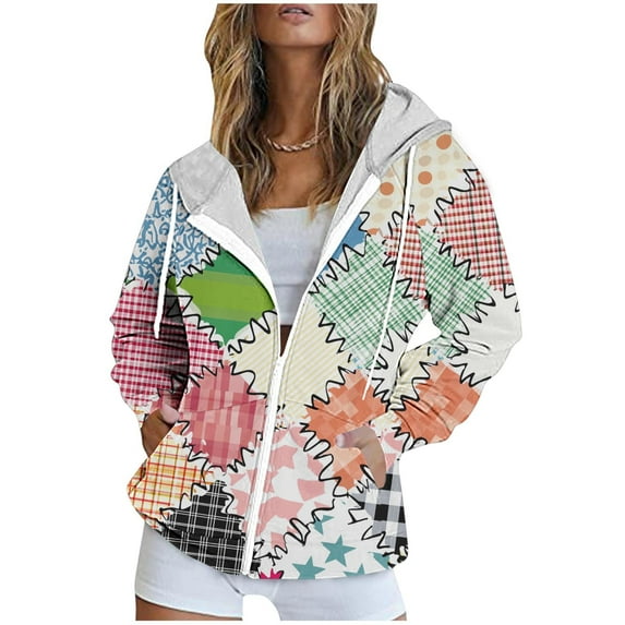 Trendy Oversized Sweatshirts for Women Full Zip Up Hoodie Jackets with Pockets Graphic Printed Casual Sport Coat (S, Multicolor)