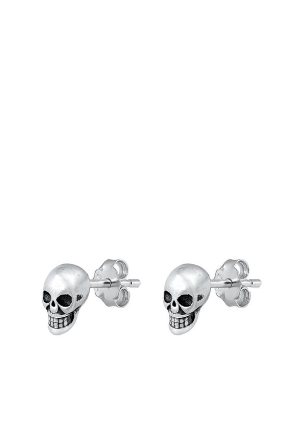 Trendy Oxidized Sterling Silver Skull Head Stud Earrings 925 New Jewelry Female Unisex
