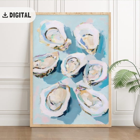 Trendy Oyster Poster, Pastel Summer Poster Wall Art, Oyster Shell, Aesthetic Kitchen Decor Dining Room Coastal Beach House Poster, Unframed Poster Size 12x18