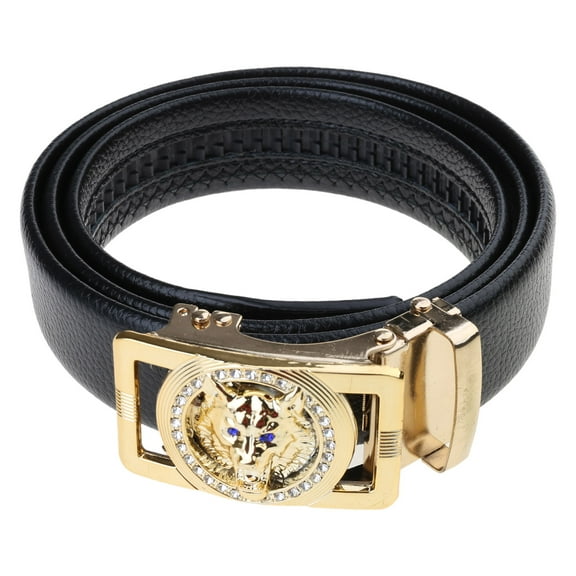 Trendy PU Belt Wolf Buckle Carved Wolf Head for Professional and Students Versatile PU Belt for Business Meetings