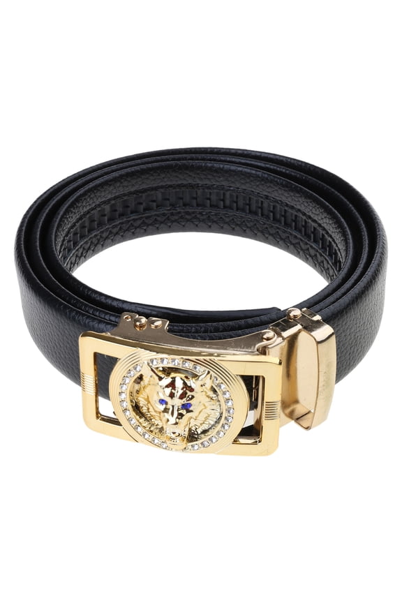 Trendy PU Belt Wolf Buckle Carved Wolf Head for Professional and Students Versatile PU Belt for Business Meetings