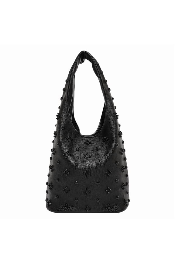 Trendy PU Leather Casual Handbag Soft 3D Printed Studded Shoulder Handbag louchy Tote Purses Work Date Party Handbag (Black)