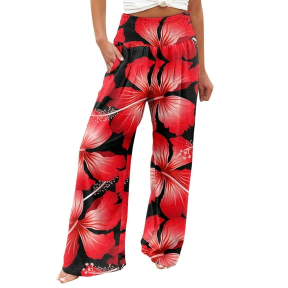 Trendy Pants for Women Patlollav Summer and Spring Trousers Pockets Elastic Waist Comfortable Straight Loose Pants