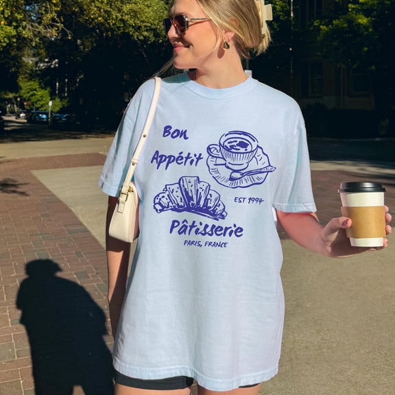 Trendy Paris Shirt, Breakfast Croissant Club TShirt Coffee Lover Shirt French Bakery Tee Old Money Aesthetic Plus Sizing