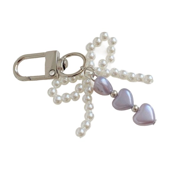 Trendy Pearls Bowknot Key Holder Heart Shaped Design Keychain Charm Lightweight Purse Accessory Gift For Friend