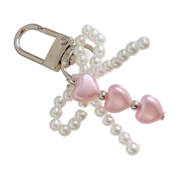 Trendy Pearls Bowknot Key Holder Heart Shaped Design Keychain Charm Lightweight Purse Accessory Gift For Friend