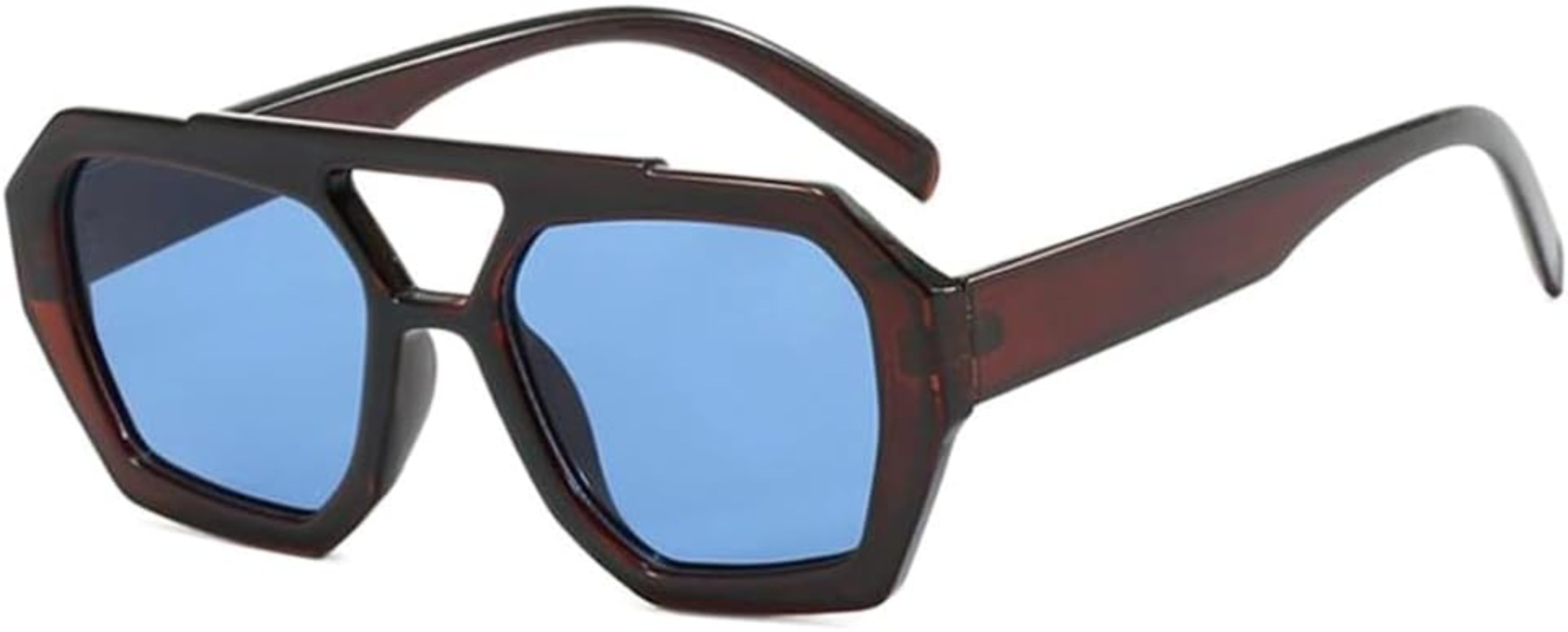 Trendy Pilot Sunglasses for Women Men Hexagonal Square Thick Frame