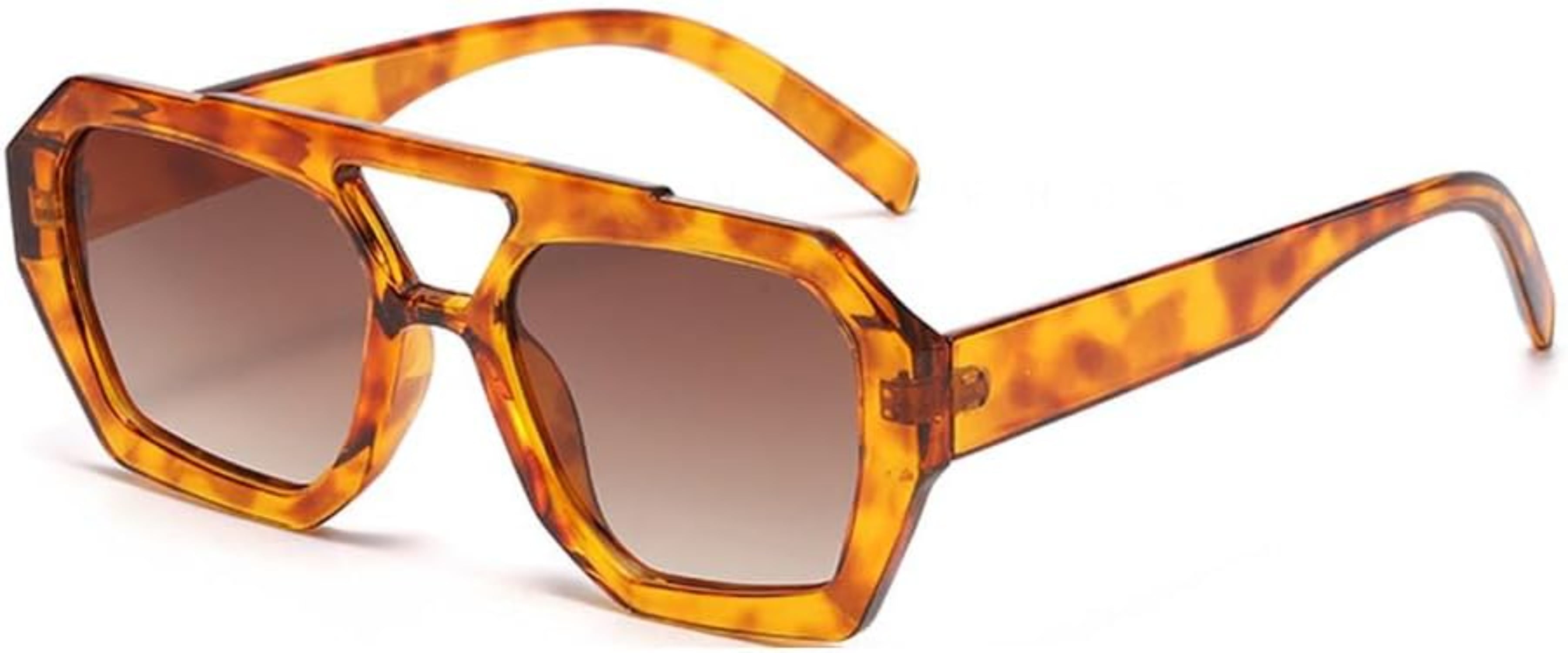 Trendy Pilot Sunglasses for Women Men Hexagonal Square Thick Frame