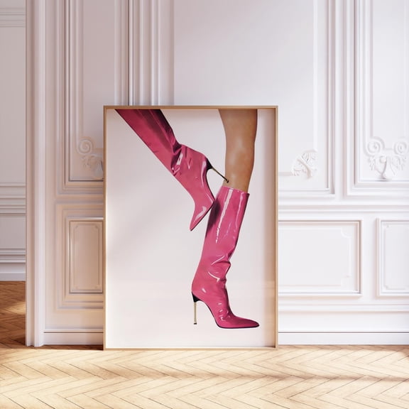 Trendy Pink Boots Wall Art, Retro Femme Fatale Print, Hot Pink Boots Fashion Icon Girly Apartment Aesthetic Wall Art, Modern Wall Decor, 8x12 UNFRAMED
