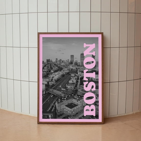 Trendy Pink Boston Photography Poster UNFRAMED Poster, Wall Art for Decor, Present, 12x18