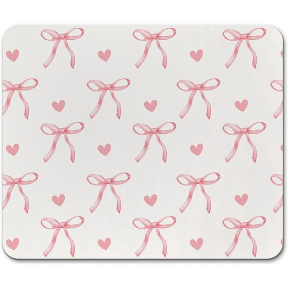 Trendy Pink Bow Coquette Mouse Pad, Office Supplies Mouse Pad, Pink Desk Accessories, Gamer Girl Accessories, Cute Square Mouse Pad Gifts for Girls Women