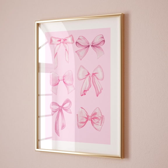 Trendy Pink Bow Wall Art Print: Preppy Coquette Teen Girl Dorm Room Decor, F034, Unframed Canvas Size 24x36
