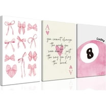 Trendy Pink Bows Posters Wall Art Set of 3, Vintage Preppy Lucky 8 Ball Canvas Wall Decor, Pink Girly Room Aesthetic Picture Prints Painting for College Apartment Living Room Bedroom 12x16 In Und