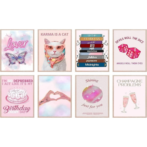 Trendy Pink Bows Wall Art, Coquette Posters for Room Decor Aesthetic Watercolor Light Pink Bow Canvas Prints Preppy Wall Decor Pictures for Girly College Apartment Decoration, Unframed Pink, 8x10in