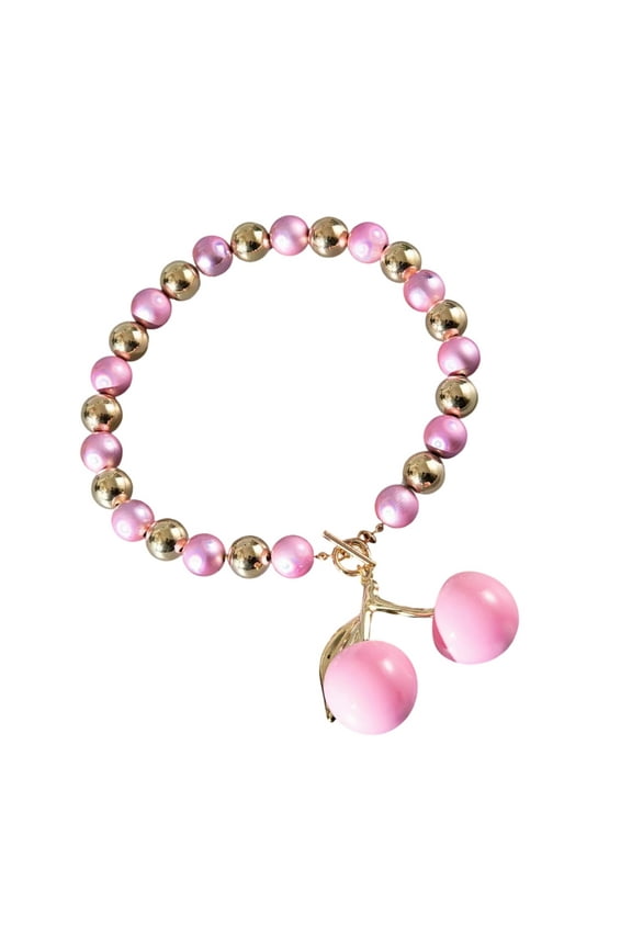 Trendy Pink Cherry Necklace Clavicle Chain Jewelry Accessories for Everyday Wear