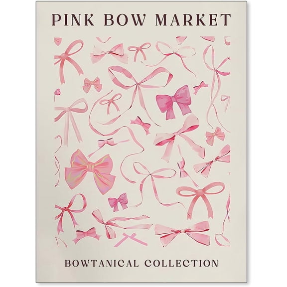Trendy Pink Girly Wall Art Coquette Bow Canvas Posters Light Pink Watercolor Painting Prints Funky Preppy Aesthetic Wall Decor for Bedroom Living Room 08x10 inch Unframed